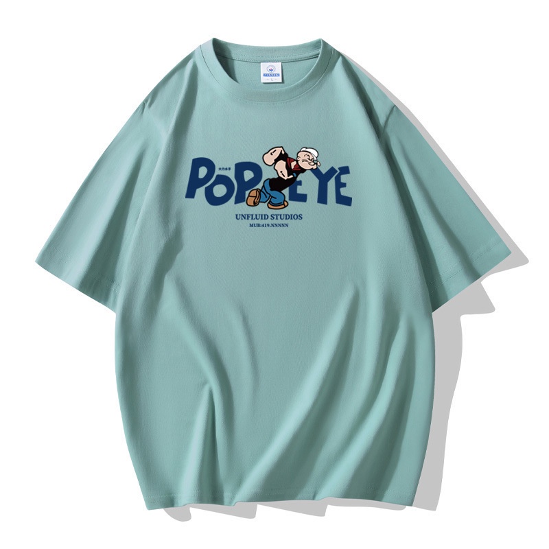 Áo Thun Cotton Cổ Tròn Ngắn Tay Dáng Rộng In Hình Popeye 7 Màu Cá Tính Thời Trang Dành Cho Nam M-5XL