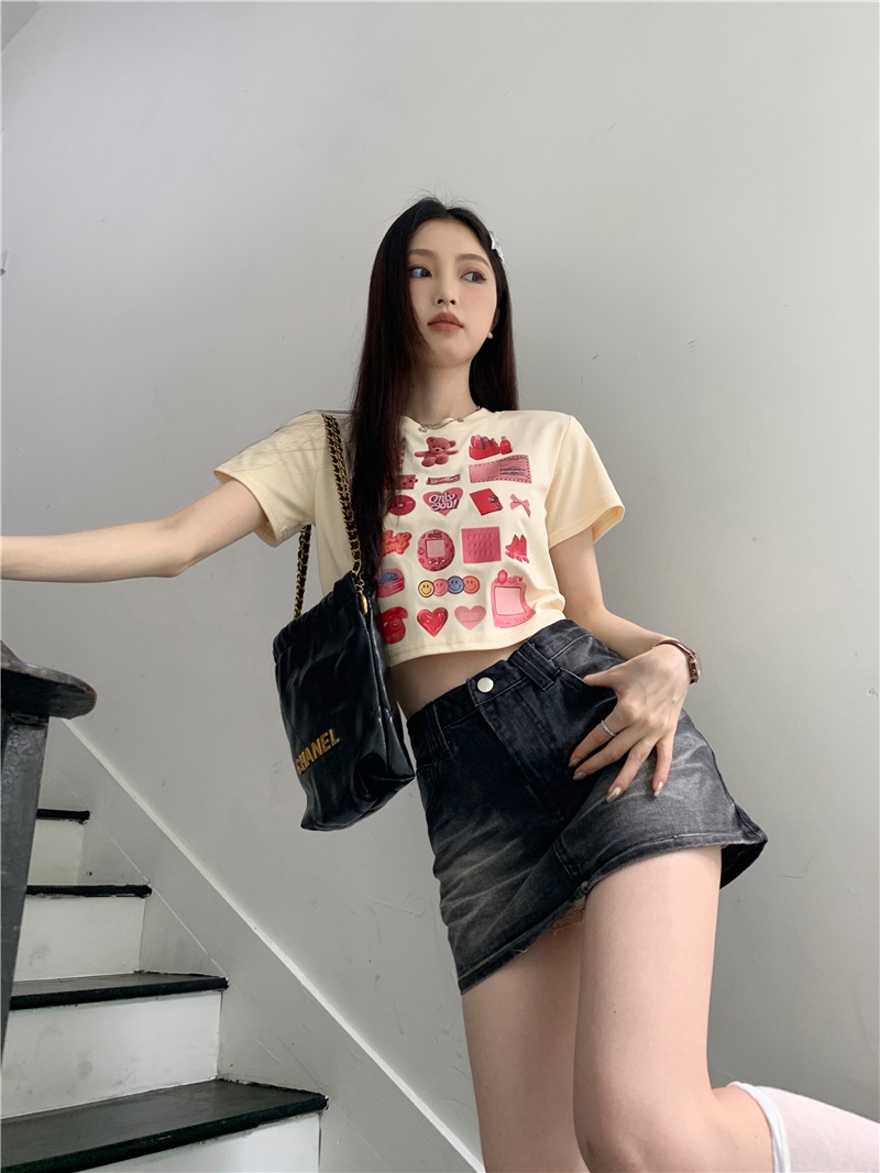 Áo Thun Dáng Ôm Cổ Tròn In Graffiti Hoạt Hình Thời Trang Cá Tính 64551