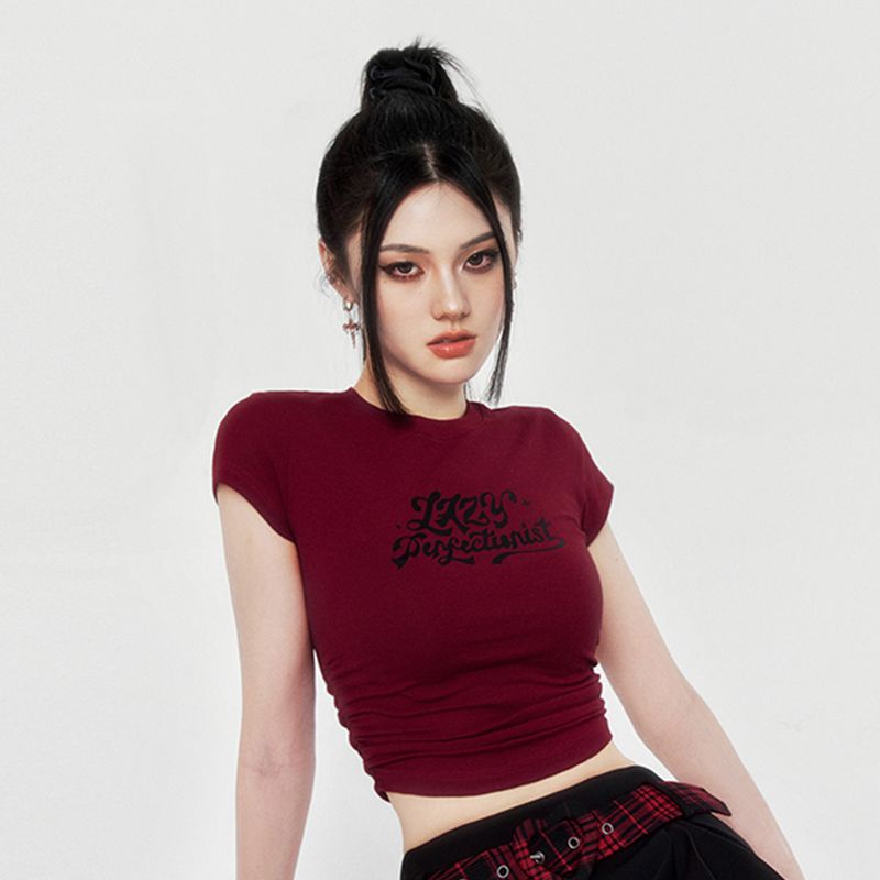 COWGIRL  Áo croptop áo thun baby tee nữ âu mỹ chất cạp cao Cổ tay ngắn in họa tiết vintage Độc đáo Chic Thanh lịch Korean Style A29J1QY 36Z230909