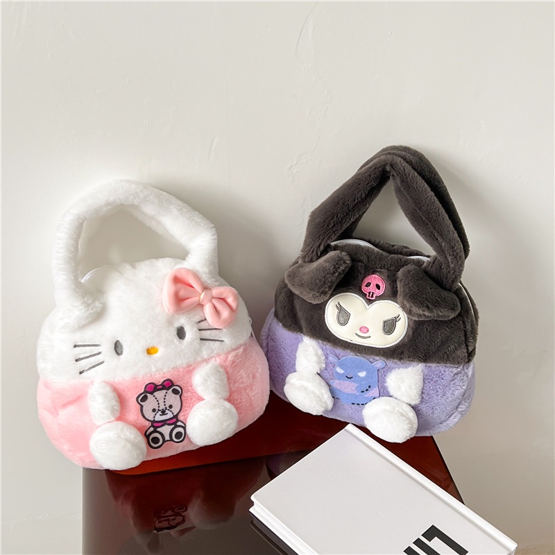 Túi Xách Tay Bằng Lông Nhung Hình Sanrio Kuromi Melody Hello Kitty Làm Quà Tặng Cho Bé Gái