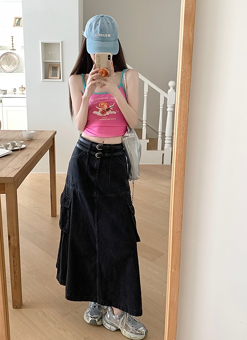 Chân Váy Yếm Denim Chữ a Lưng Cao Phong Cách Mỹ Thời Trang Mùa Hè Hàng Mới 65965