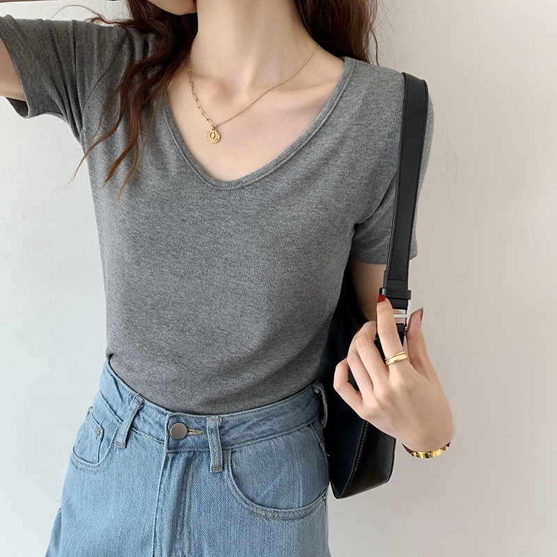 Áo Thun Mỏng Cổ V Ngắn Tay Thời Trang Nữ Sành Điệu 61732