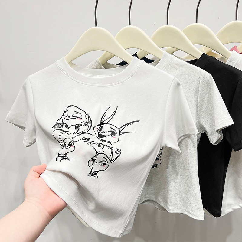 Áo Thun Tay Ngắn In Hình Thỏ Dễ Thương Vải Cotton Thời Trang Mùa Hè 62434