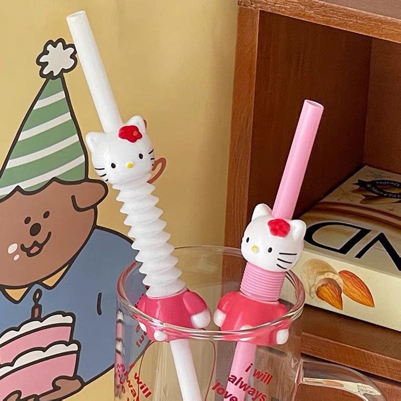 Bình Nước Dễ Thương Kt Rơm Phim Hoạt Hình Mèo Ống Hút Màu Hồng Có Thể Thu Vào Uống Cho cốc Trẻ Em