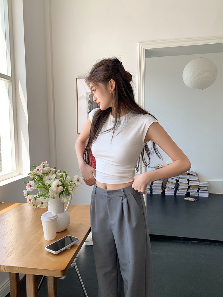 Áo Thun Cổ Tròn Tay Ngắn Dáng Ôm Màu Sắc Đơn Giản Thời Trang Cho Nữ 64044