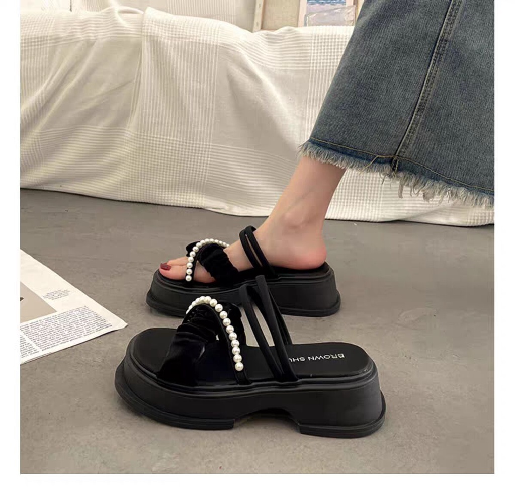 Dép gót đúp 5 cm quai nhúng sandan Ngọc thắt nơ xinh xắn dép đế cao 23Z23060107