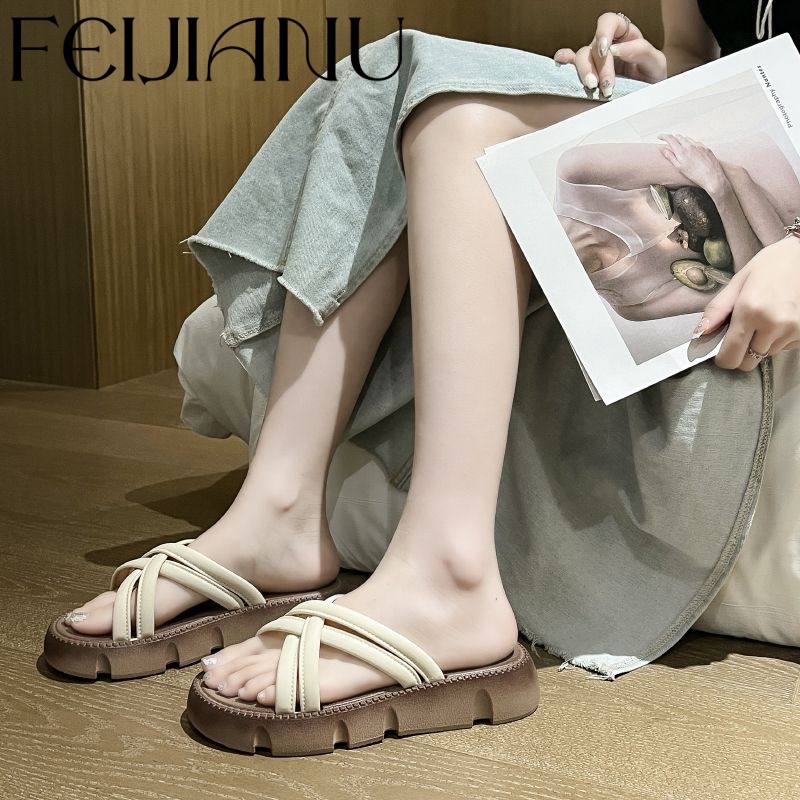 FEIJIANU dép sandal nữ giày dép đế cao 060309