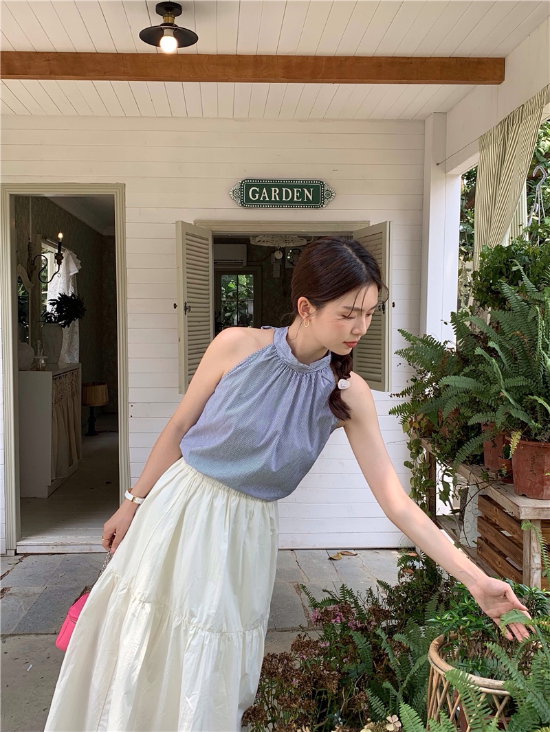 Áo Hai Dây Họa Tiết Kẻ Sọc Thắt Dây Sau Lưng Phong Cách Pháp 64735