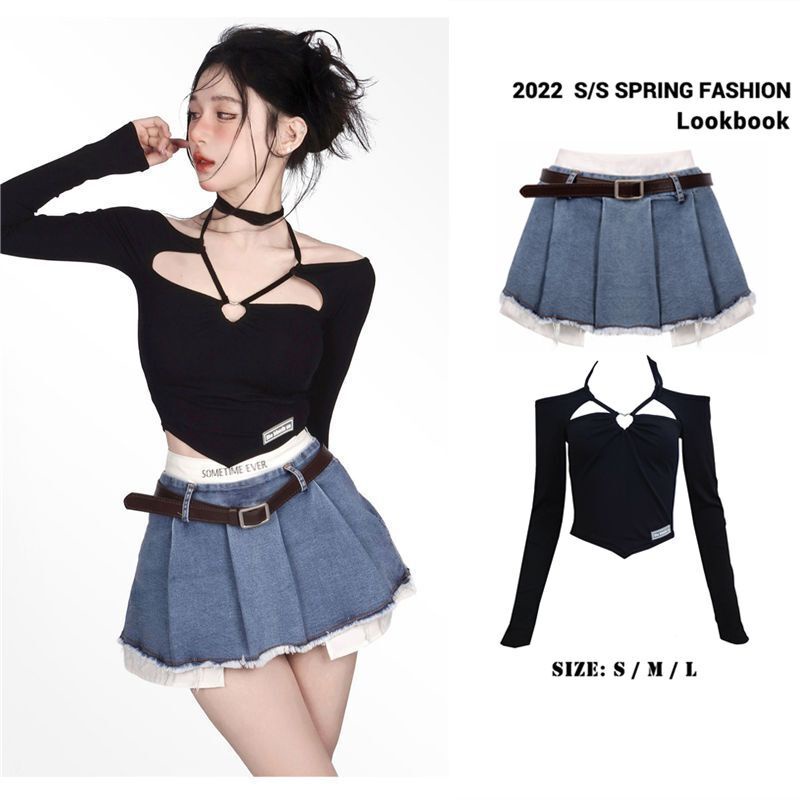 Set 2 món, Váy Ngắn, Váy Xếp Nếp+áo Tình Yêu, sexy, cute, váy cho nữ, trẻ trung