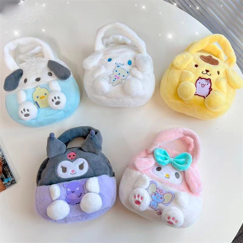 Túi Xách Tay Bằng Lông Nhung Hình Sanrio Kuromi Melody Hello Kitty Làm Quà Tặng Cho Bé Gái