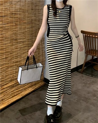 Váy dệt kim sọc dây rút 66422
