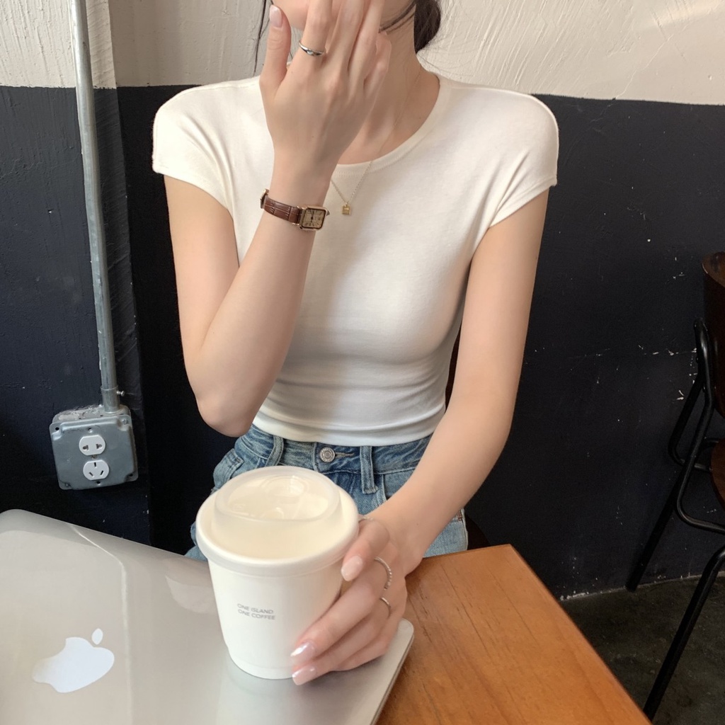 Áo Thun Cotton Tay Ngắn Cổ Tròn Dáng Ôm Phong Cách Hàn Quốc Thời Trang Xuân Hè 62010