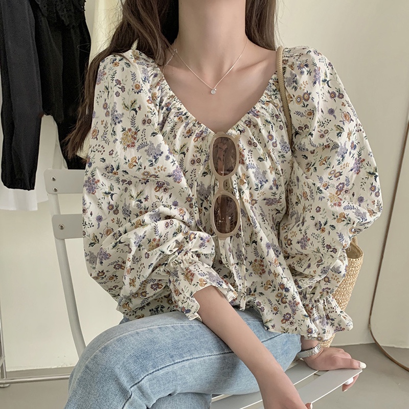 Áo Sơ Mi Hoa Dây Rút Dài Tay Trễ Vai Thời Trang Quyến Rũ 62074