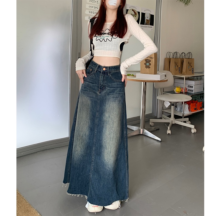 Chân Váy Denim Chữ A Lưng Cao Phong Cách Retro 62156