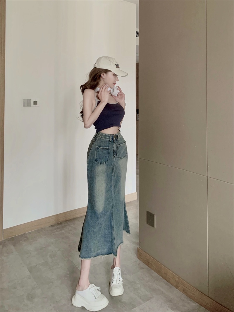 Chân váy jean Đuôi Cá Lưng Cao Thời Trang Xuân Hè Dành Cho Nữ
