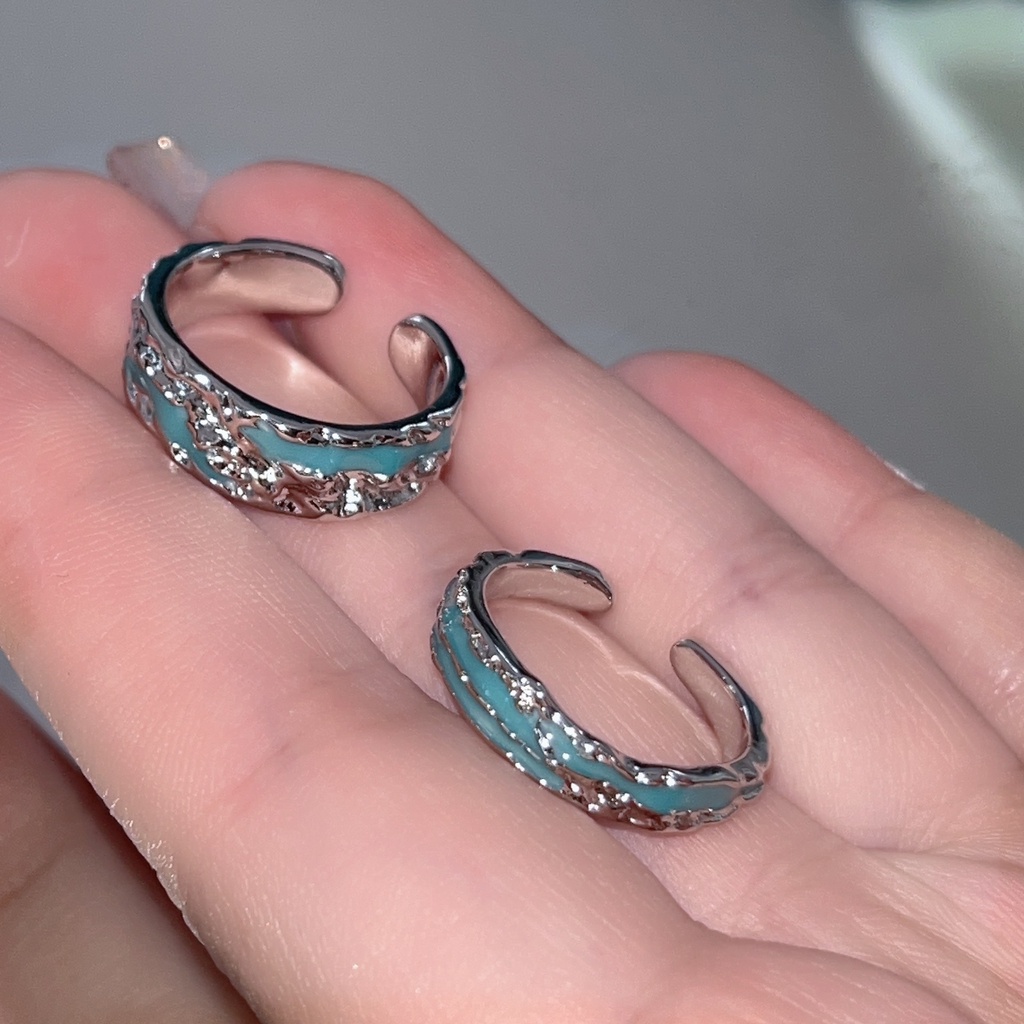 Nhẫn Cặp Đôi Màu Xanh Bạc Hà Phong Cách Harajuku Cá Tính