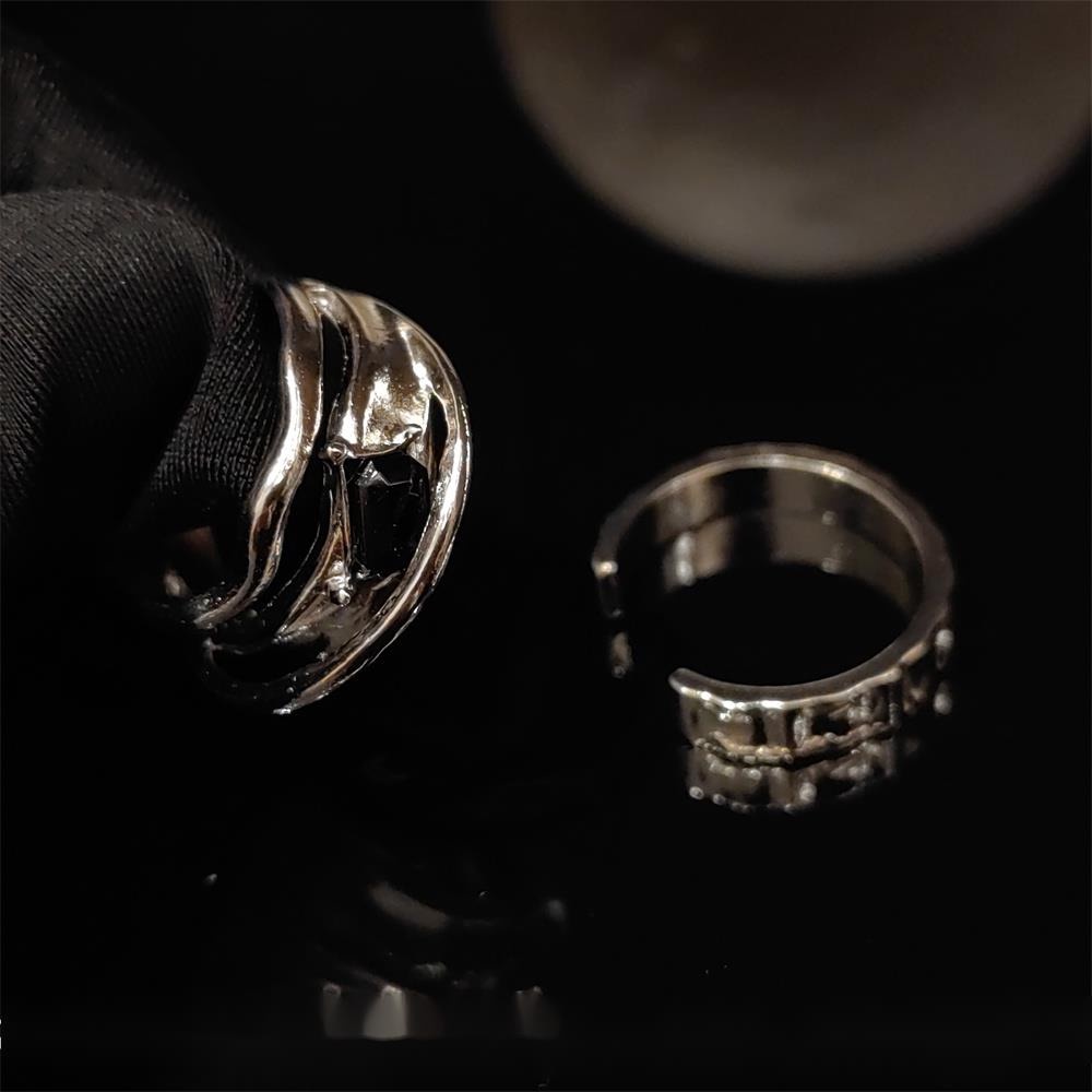 Nhẫn Hở Đính Đá Zircon Màu Đen Phong Cách Retro Hàn Quốc Chất Lượng Cao