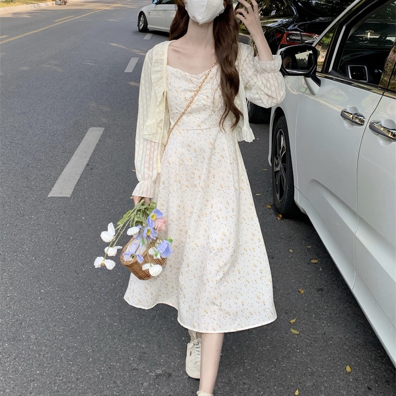 Đầm Yếm Lửng + Áo Tay Dài Xếp Ly Chống Nắng Thời Trang Cho Nữ