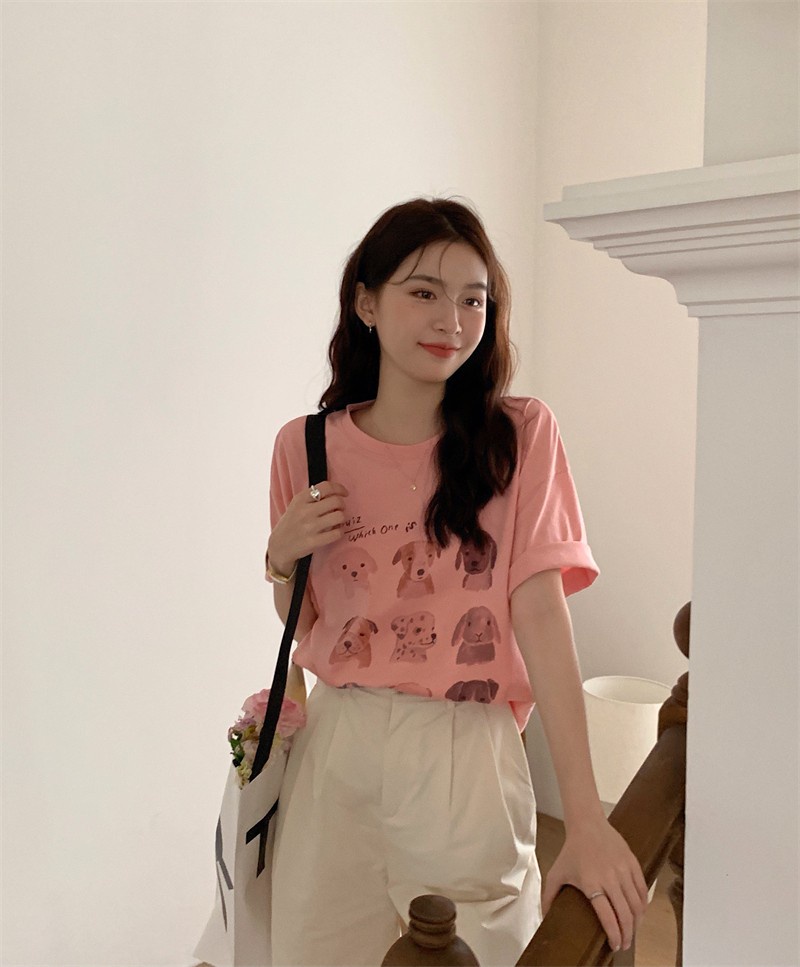 Áo Thun Cotton Trơn Ngắn Tay Dáng Rộng Phong Cách Hàn Quốc Thời Trang Mùa Hè 62604