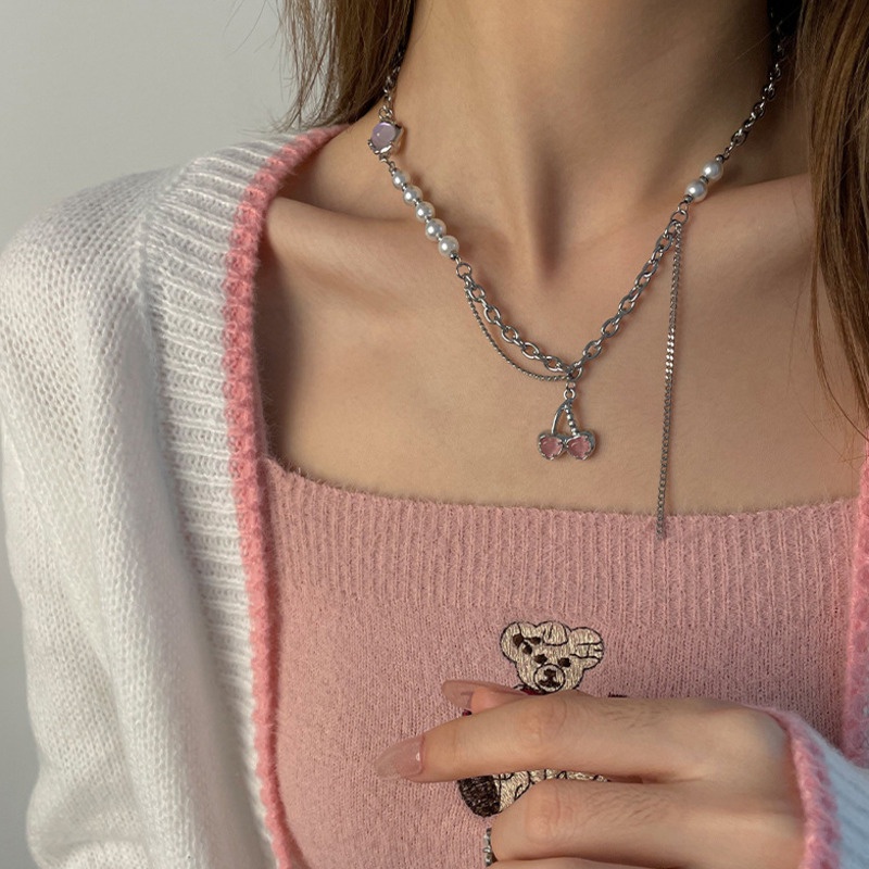 Vòng cổ Ngọc Trai Hình Quả Cherry Sang Trọng Phong Cách Hàn Quốc