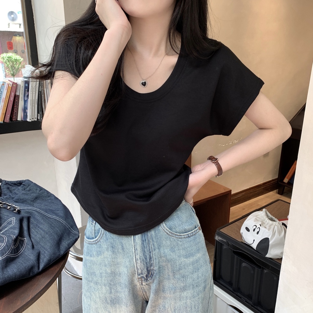 Áo Thun Cotton Dáng Rộng Ngắn Tay Phong Cách Hàn Quốc Thời Trang Xuân Hè Sành Điệu 63531