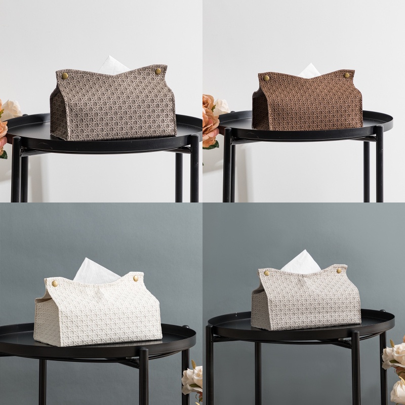 Hộp Đựng Khăn Giấy Chất Liệu Da PU Màu Trắng Xám Cà Phê Giá Đỡ