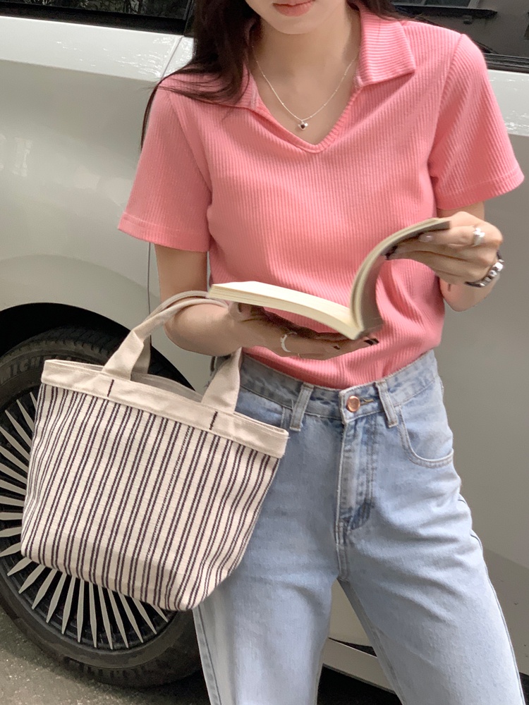 Áo Thun Cổ v Ngắn Tay Phong Cách Pháp Thời Trang Mùa Hè Kiểu Mới 64304