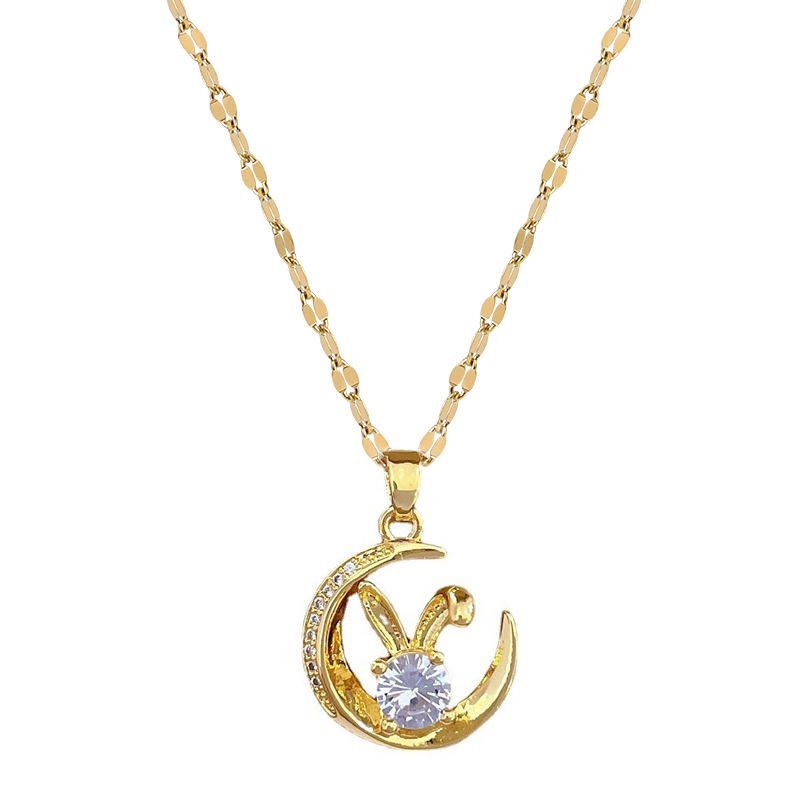 XiaoboACC Vòng Cổ Choker Bằng Thép Titanium Mặt Trăng / Thỏ Màu Vàng Cho Nữ