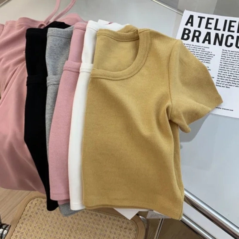Áo Thun Tay Ngắn Màu Trơn Đơn Giản Thời Trang Mùa Hè