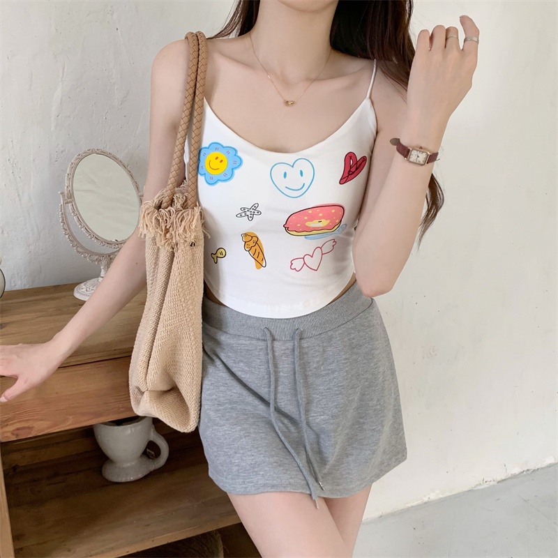 Áo Croptop Hai Dây Dáng Ngắn Có Mút Đệm Ngực In Họa Tiết Thời Trang Quyến Rũ Cho Nữ