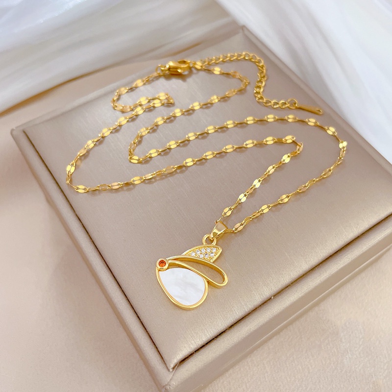 XiaoboACC Dây Chuyền Thép Titan Mặt Hình Thỏ Màu Vàng Thời Trang Cho Nữ