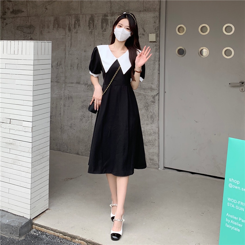 Đầm Tay Ngắn Cổ Búp Bê Ôm Eo Thời Trang Mùa Hè Mới Cho Nữ