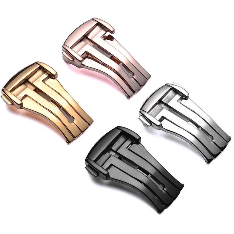 Đồng hồ triển khai bằng thép không gỉ YIFILM 16mm 18mm 20mm 316L Khóa bướm cho dây đeo bằng da Omega Dây cao su màu đen Bạc vàng thép gấp Phụ kiện