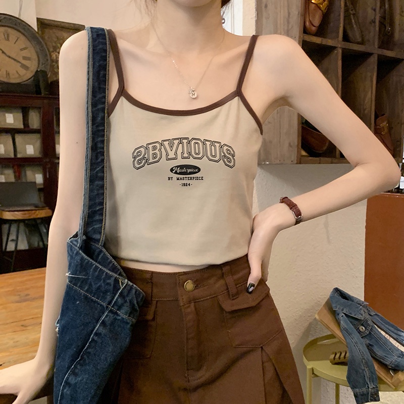 Áo Hai Dây Cotton Trơn In Chữ Thời Trang Mùa Hè 65111