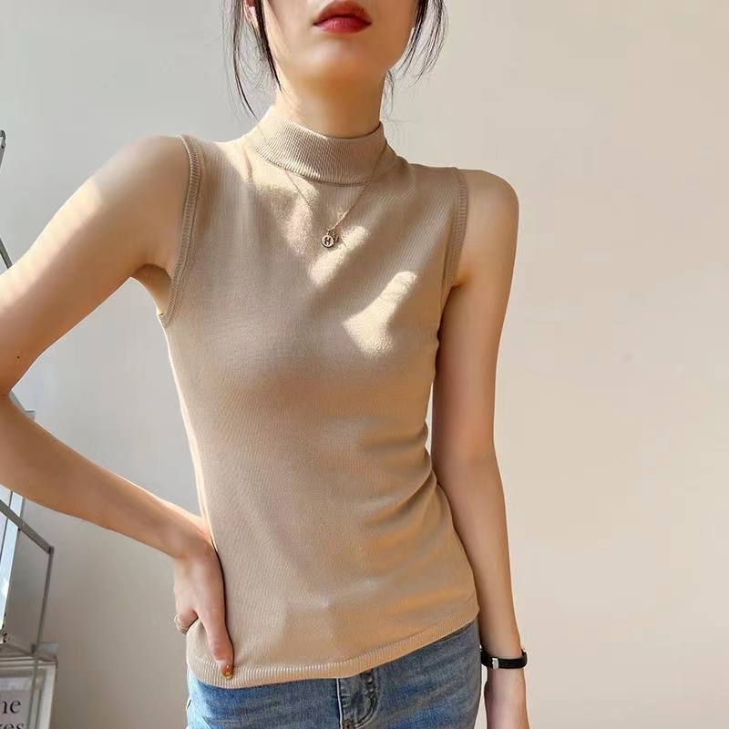 Áo Dệt Kim Sát Nách Cổ Lọ Thiết Kế Hợp Thời Trang