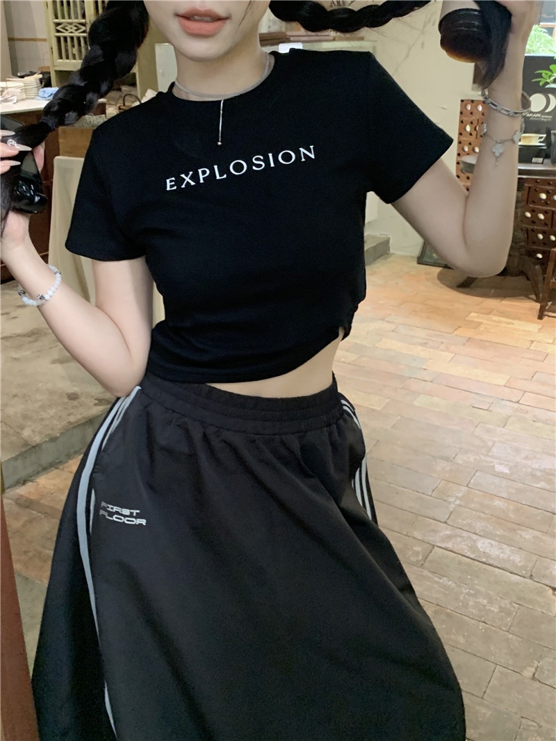 Áo Thun Cộc Tay Dáng Ôm Co Dãn In Chữ 65465