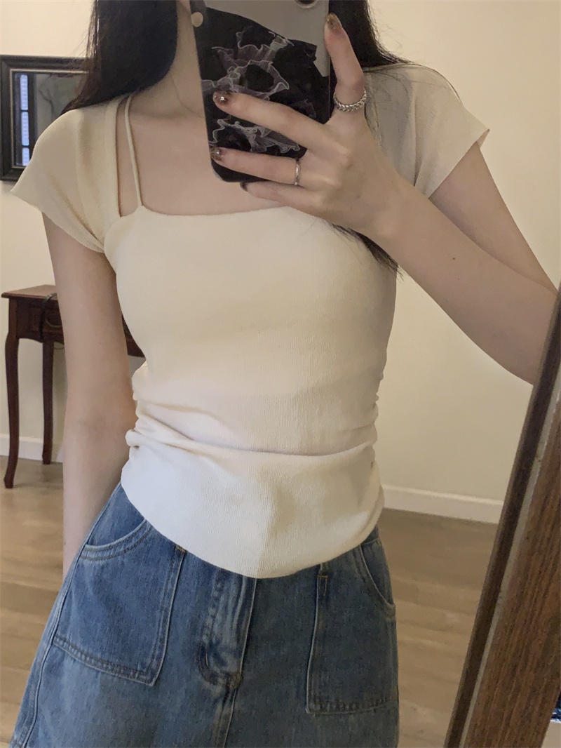 Áo Kiểu Tay Ngắn Cổ Vuông Xếp Ly Có Đệm Ngực Thời Trang Mùa Hè Hàng Mới 65574