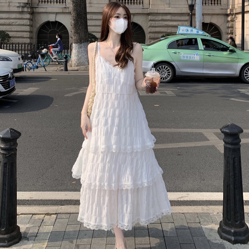 Đầm Hai Dây Xếp Tầng Phong Cách Hàn Quốc Thời Trang Đi Biển Mùa Hè Cho Bé Gái