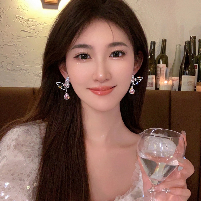 Bông Tai Hình Bướm Đính Đá Lấp Lánh Phong Cách Hàn Quốc Thời Trang Mới Cho Nữ