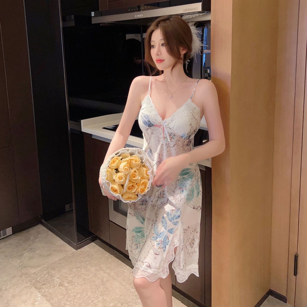 Đồ ngủ Hai Dây Bằng Lụa Mát In Họa Tiết Gợi Cảm Mẫu Mới 2023 Thời Trang Mùa Hè Cho Nữ