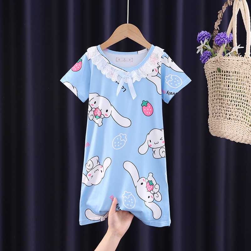 Váy ngủ đồ ngủ gấu dâu Lotso Cho Bé Gái Đầm Ngủ In Hình Kuromi Dễ Thương Váy Pijama Cho Bé Gái
