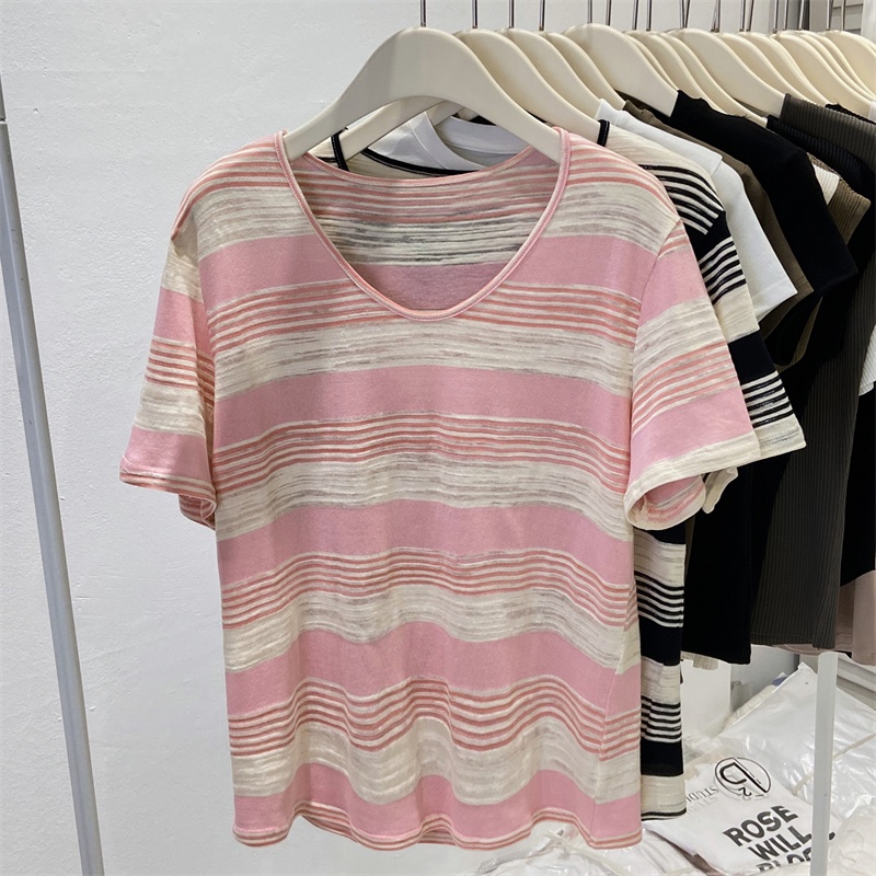Áo Thun Cộc Tay Kẻ Sọc Ngang Dáng Ôm Dễ Phối Đồ 63971