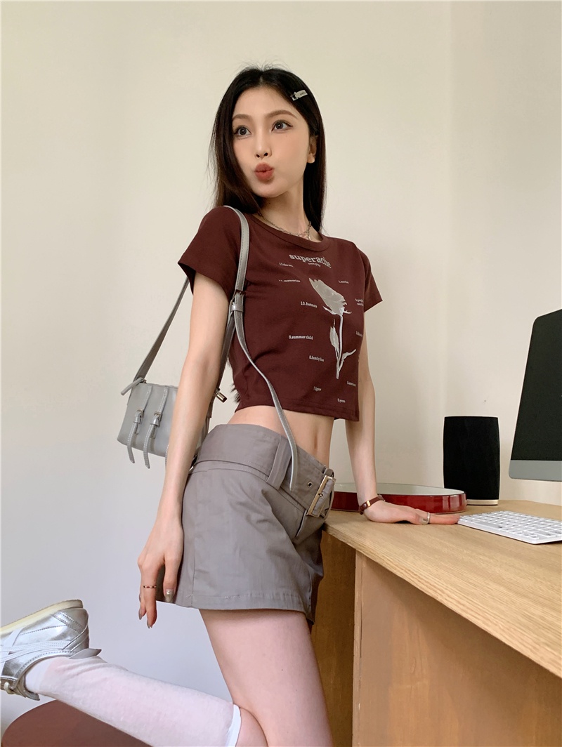 Áo Thun Dáng Ôm In Chữ Và Hoa Hồng Phong Cách Hàn Quốc Thời Trang Mùa Hè Hàng Mới 64491