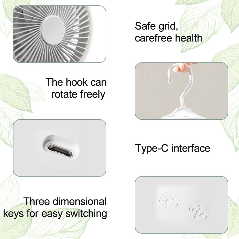 Quạt Trần Sạc Type-C 2000mAh Kèm Điều Khiển Từ Xa Xoay 360 Độ° Quạt Xoay Để Bàn Dùng Cho Cắm Trại Ngoài Trời Tiện Dụng