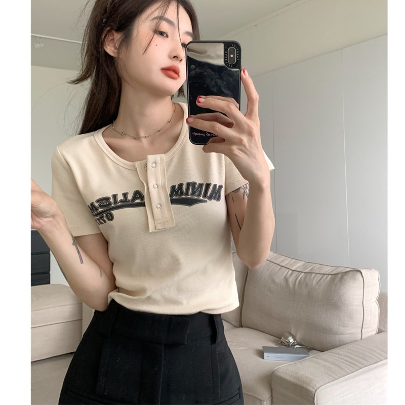 Áo Thun Tay Ngắn In Chữ Phong Cách Hàn Quốc