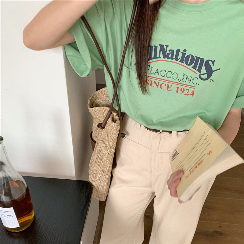 Áo Thun Cotton Ngắn Tay In Chữ Phong Cách Mới Mùa Hè 62217