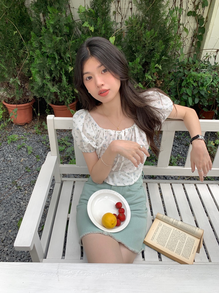 Áo Sơ Mi Tay Phồng Cột Dây In Họa Tiết Hoa Phong Cách Mới Mùa Hè 63872