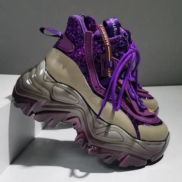 ✨Giày Thể Thao Đế Dày Tăng Chiều Cao Đính Kim Sa Thời Trang Mùa Xuân 2023 Phong Cách Châu Âu Mới