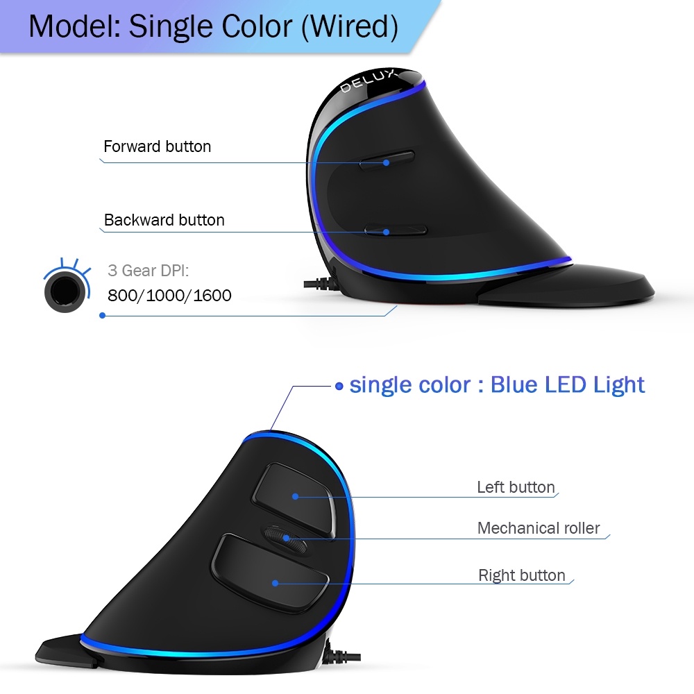 Chuột Máy Tính Có Dây Delux M618 Plus RGB 600-1000 - 1600