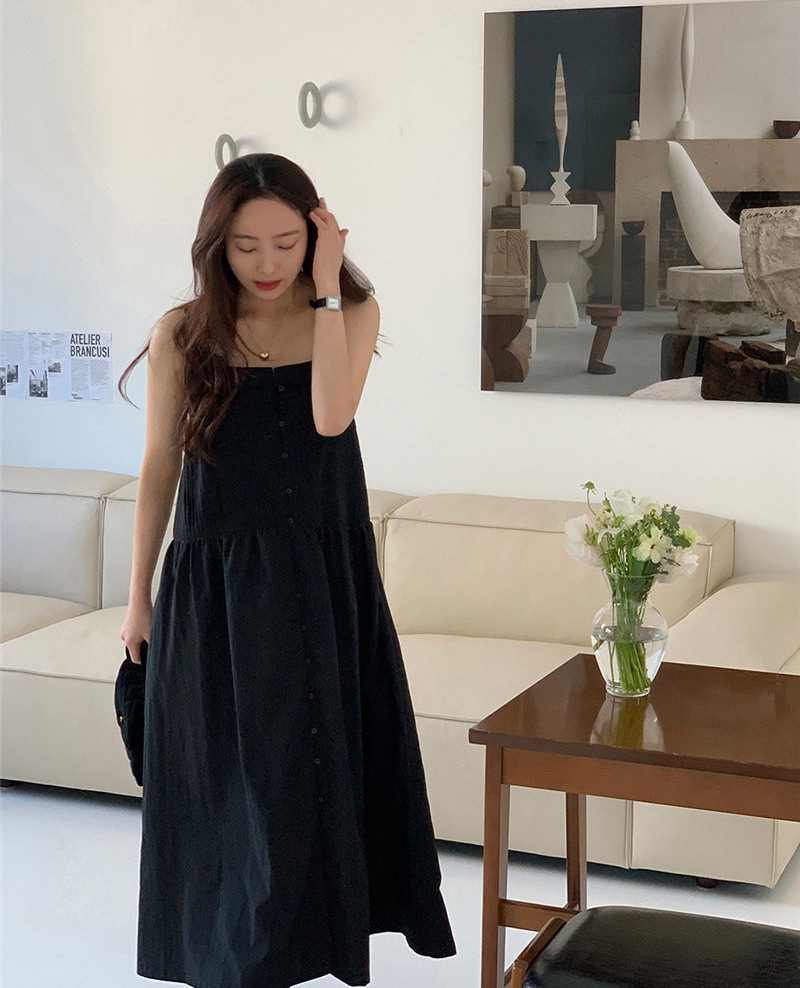 Đầm Hai Dây Màu Trơn Dáng Dài Vừa Vặn 62622